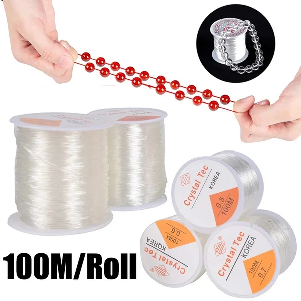 Forte Elastic Cristal Beading Thread, Cordas Transparente, Cabo para Fazer Jóias, Pulseira Colar, Contas DIY, 100m