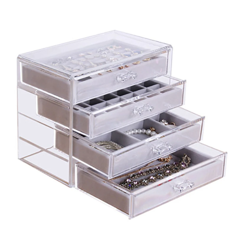 Transparent Jewelry Box Acrylic Women' Earrings  Necklace Brace Bracelet Tray Jewelry Boxes Display Stand Rings Case Organizer