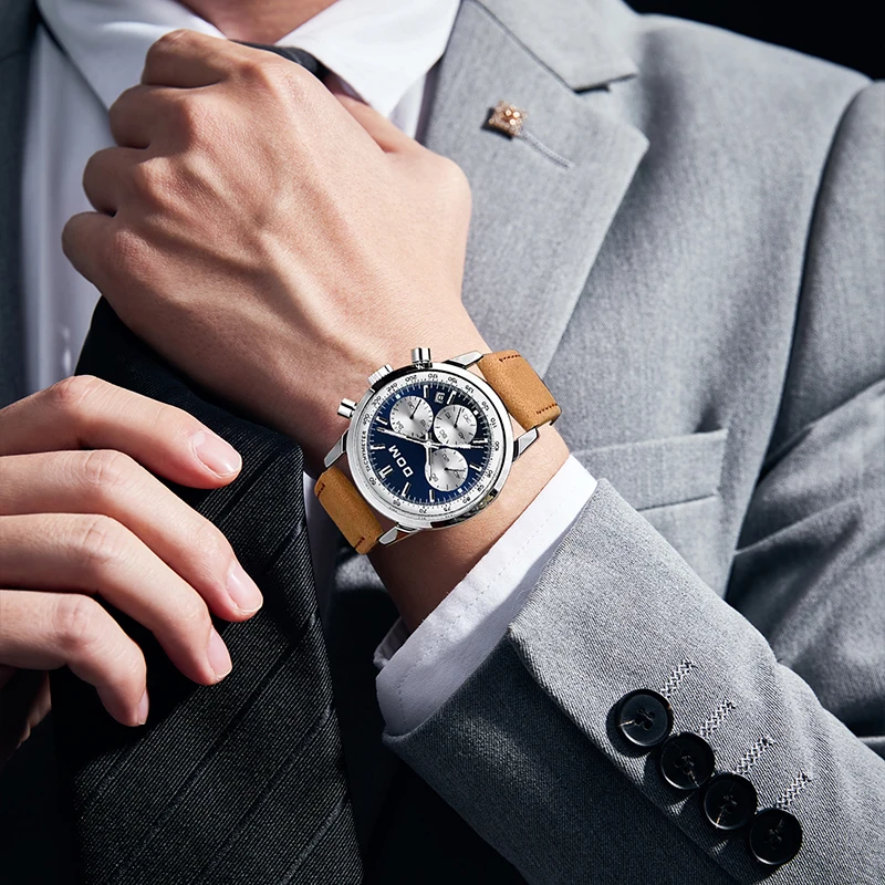 DOM Men quartz watches luxurys Business and leisure brand Cowhide strap watches for men Fashionable and elegant waterproof