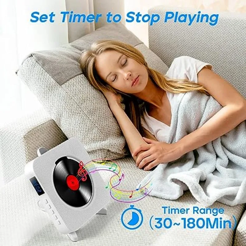 Wooden CD Player Qoosea Wall Mounted with LCD Screen Home Infrared Remote CD/Bluetooth/FM/USB