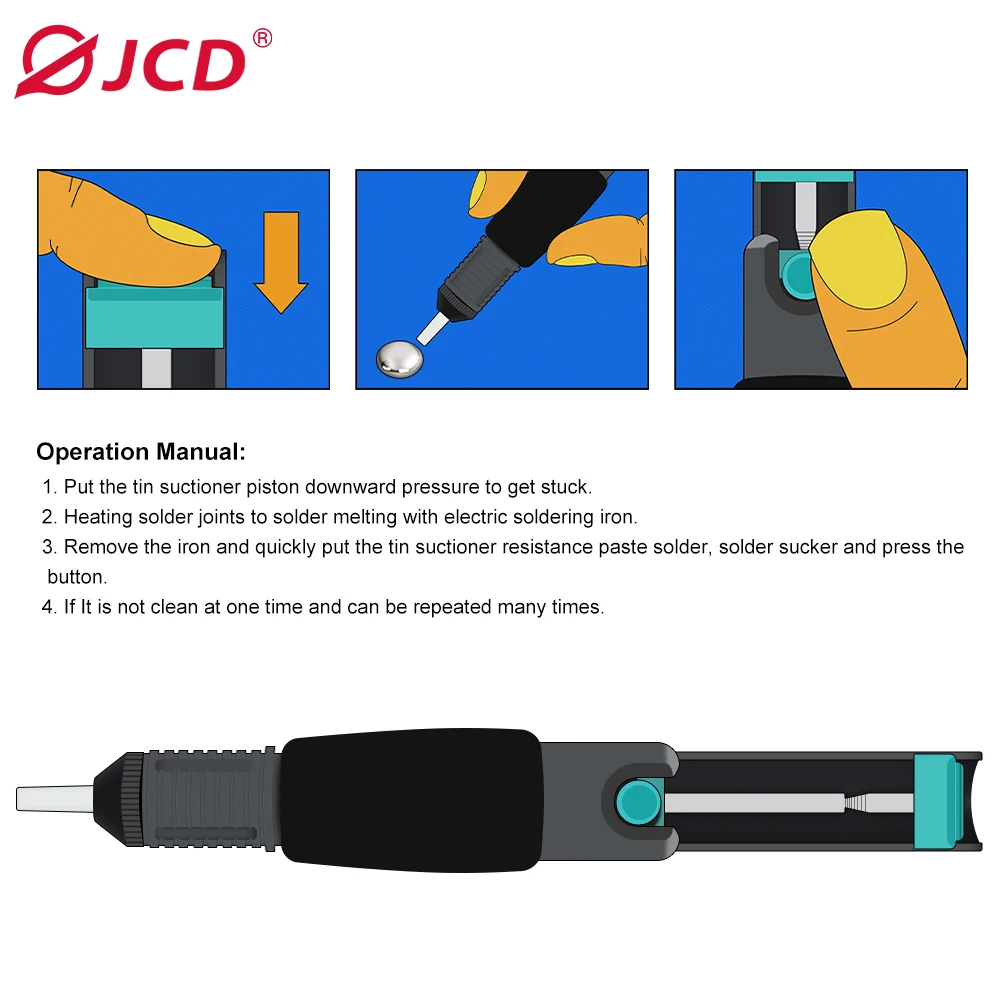 JCD Aluminum Metal Desoldering Pump Suction Tin Gun Soldering Sucker Pen Removal Vacuum Soldering Iron Desolder Welding Tools