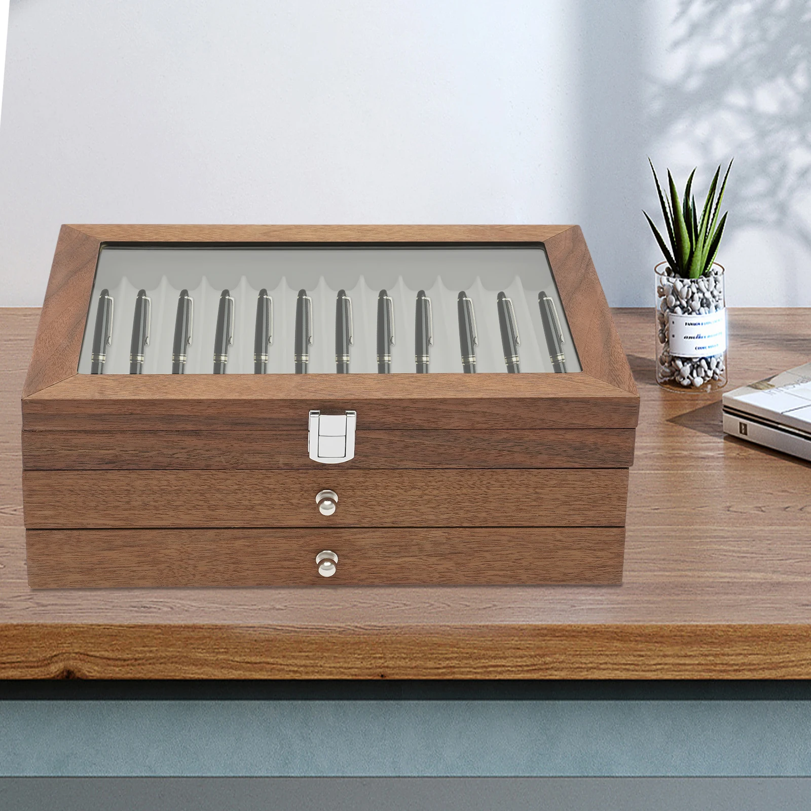 3-stufige Stift-Aufbewahrungsbox 34 Großräumige Stift-Sammelbox Robuster Holz-Stiftkasten zum Aufbewahren – Detail 1