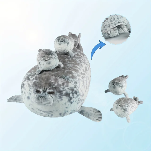 40cm Plush Blob Seal Pillow Mother with Four Kids Seal Chubby 3D Novelty Sea Lion Doll Stuffed Toy Pillow Gifts for Kids Girls 2
