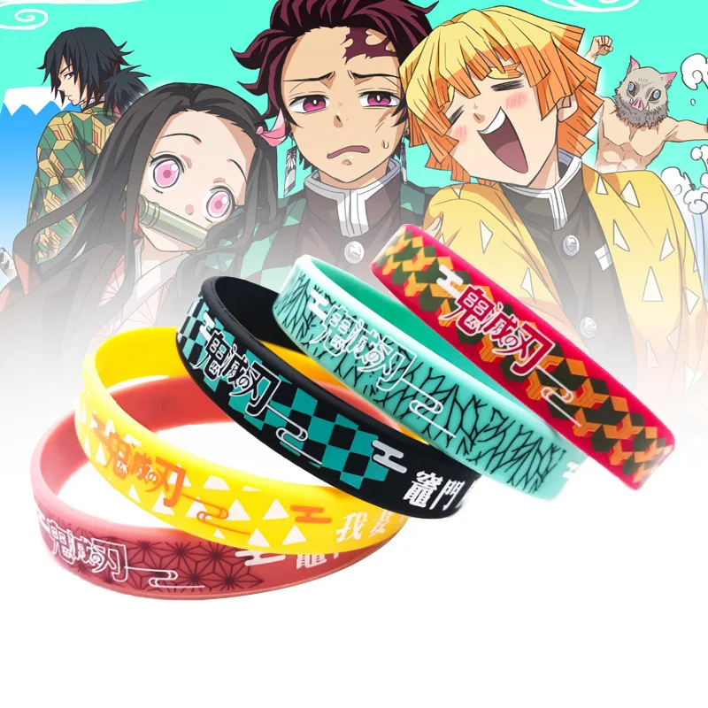 

7Pcs/Lot Anime Bracelet Kimetsu No Yaiba Kamado Tanjirou Kamado Nezuko Agatsuma Zenitsu Wristlet Cosplay Sport Silicone Bracelet