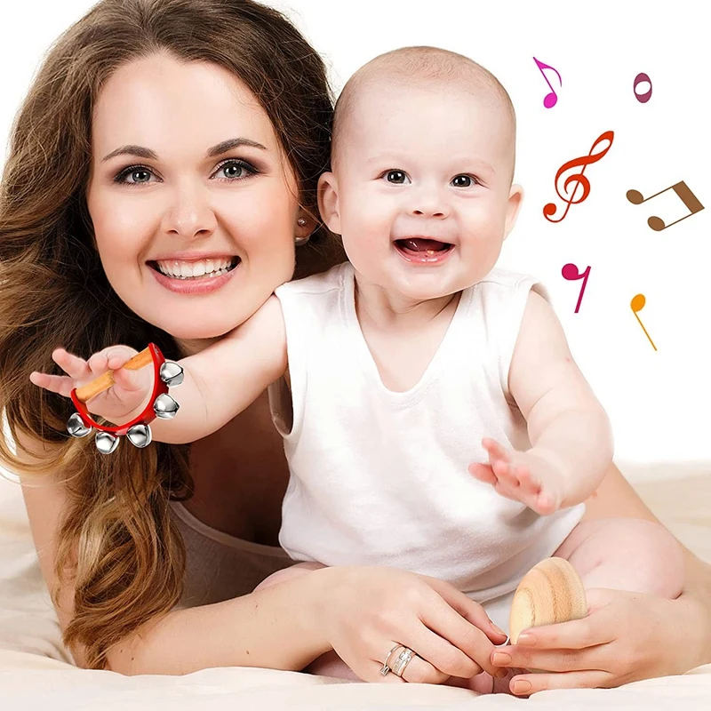 Musical Percussion Instrument Set,Rhythm Sticks + Wood Egg Shakers + Tambourine Jingles Bell,for Christmas Kids Party