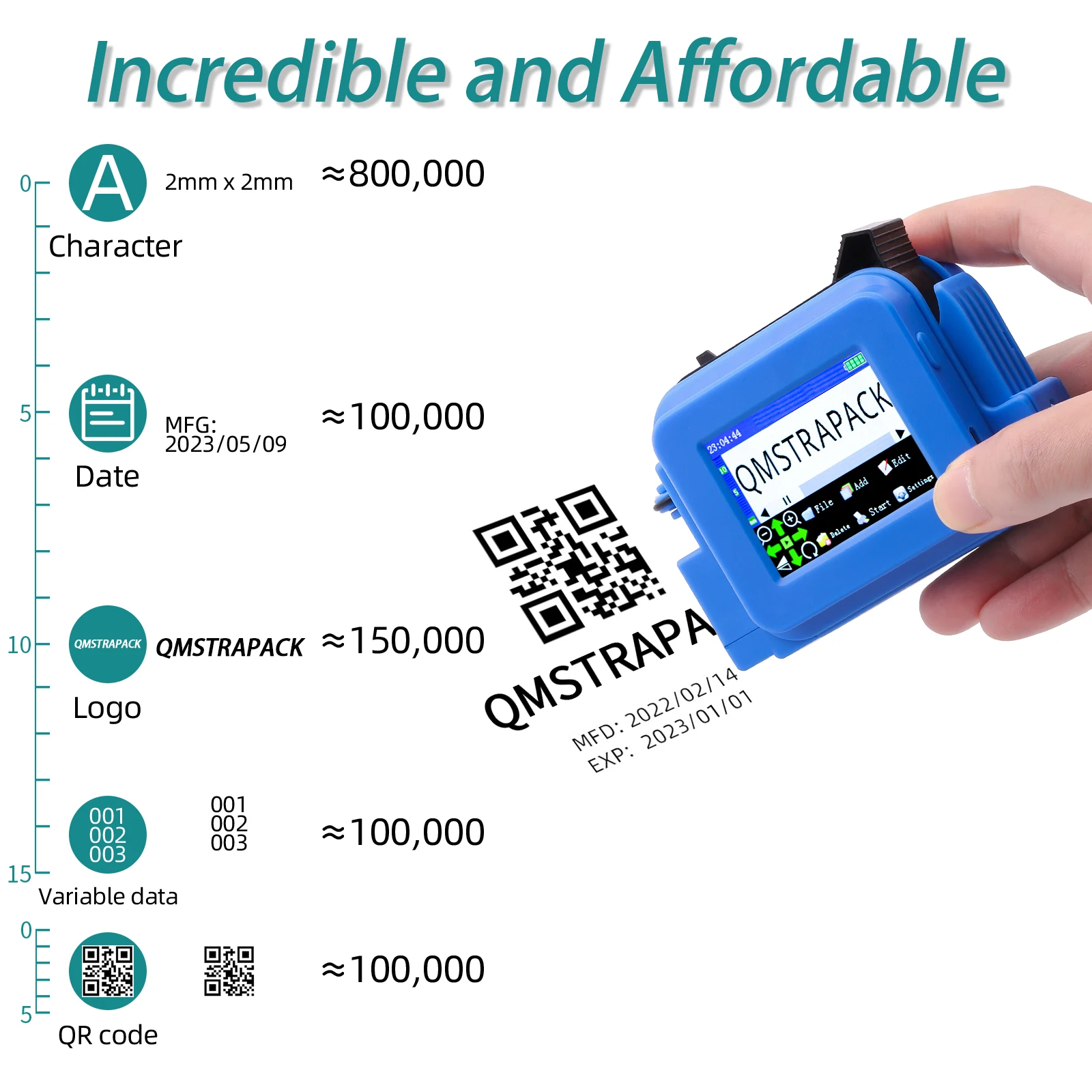 Mini Handheld Inkjet Printer 12.7mm with Fast-Drying Ink for Text QR Barcode Batch Number Logo Date Label Printer Non-encrypted