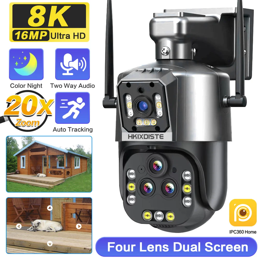 Telecamera Ip Wifi 16Mp 8K Zoom Ottico 20X Auto Tracking Outdoor Four Lens Security 4K Telecamere Ptz Di Sorveglianza Stradale Ipc360 Home