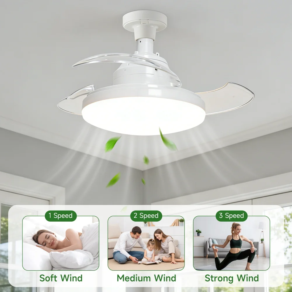 Sleek LED Ceiling Fan Light with Remote Control and Adjustable Dimming