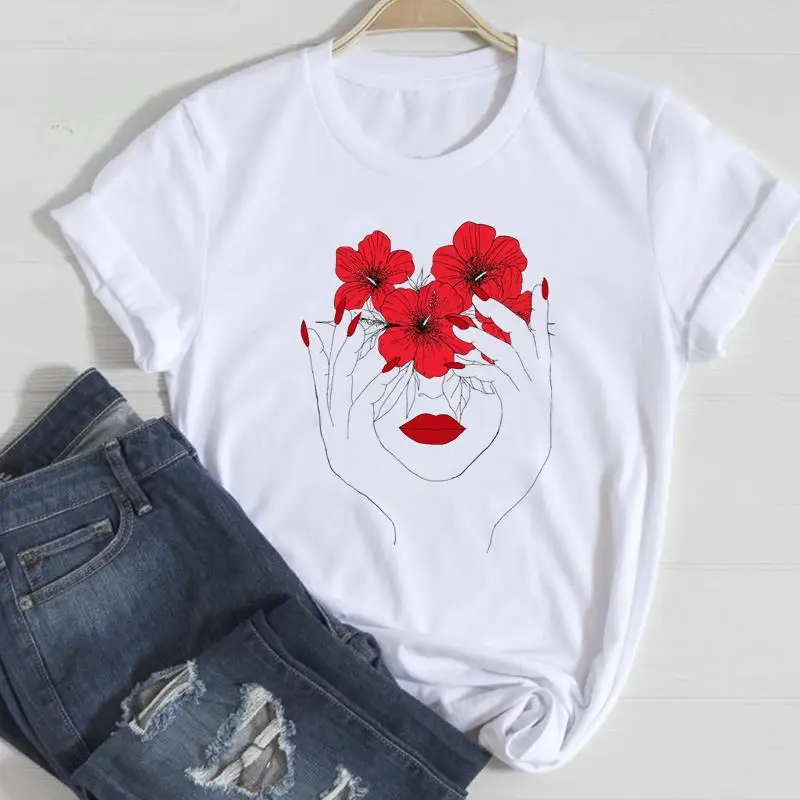 Clothing Floral Women Print European and American Short-sleeved T-shirt Women Clothing Tops Oversized T Shirt