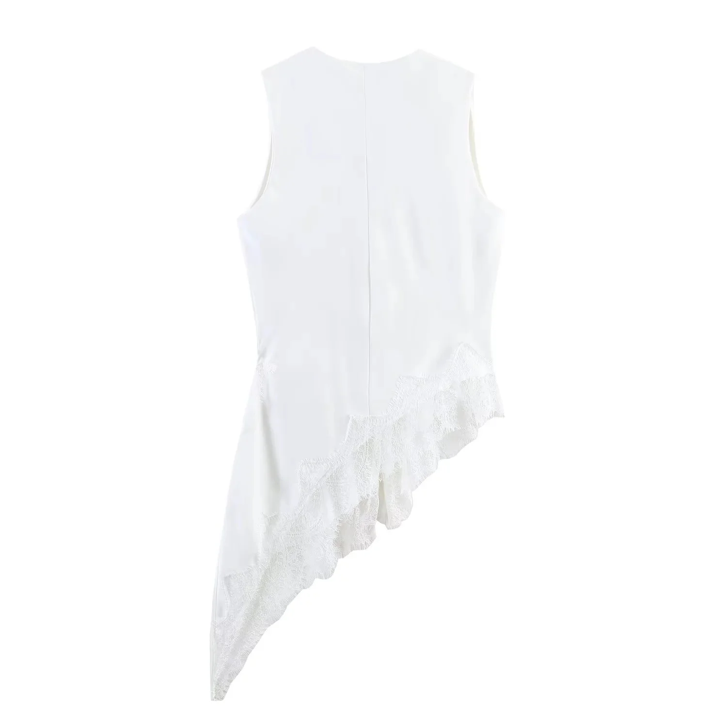 BSAY Damenmode Tanktop 2026 Frühling Sommer Neu Ärmellos V-Ausschnitt Spitzenbesatz Unregelmäßiger Saum Satin-Weste Schicke Damen-Oberteile Mujer – Detail 8