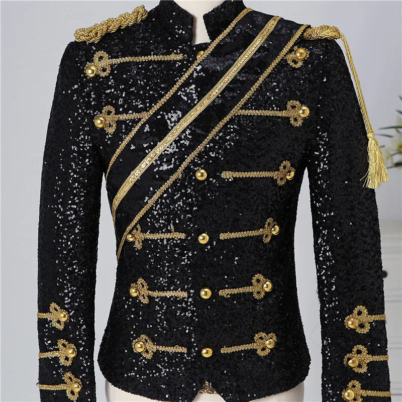 Modern Michael Jackson Sequined Performance Outfit New Men's Banquet Guest Band Rock Singer Costume Stand Up Collar Jacket