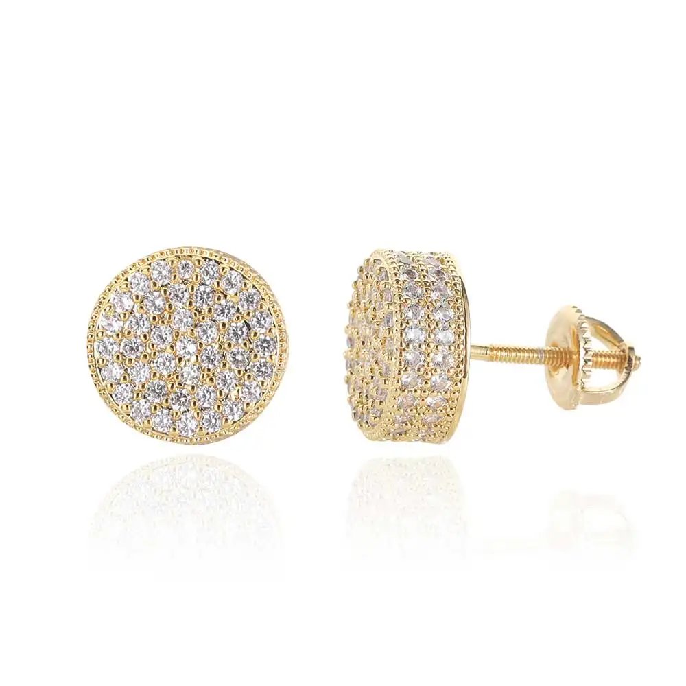 Rock Style Hip-Hop Jewelry Stone Earrings Cubic Zirconia Flat Cylindrical Screw Earrings For Men's And Women's Earrings