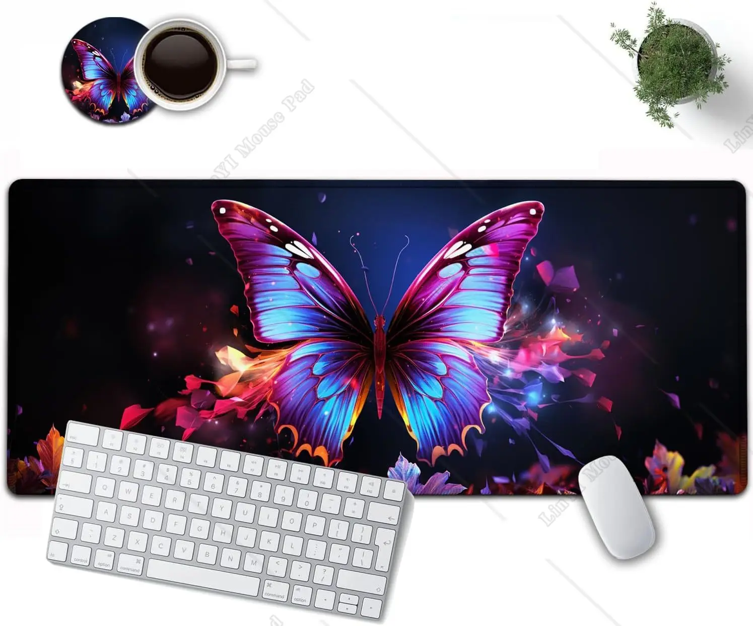 

Colorful Butterflies Extended Gaming Mouse Pad with Stitched Edges XL Non Slip Rubber Base for Office Work Home 31.5 x 11.8 inch