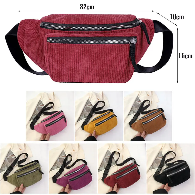 Women Unisex Corduroy Chest Waist Bag Zip Sling Travel Sport Coins Phone Bags Casual Breathable Sports Crossbody Bag
