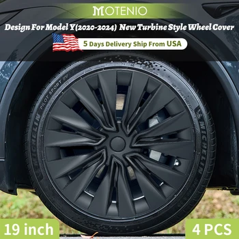 4PCS Hubcap for Model Y 2020-2024 19 Inch New Turbine Style Silver Black Cover Hub Cap Replacement Wheel Cap Design for Tesla 1