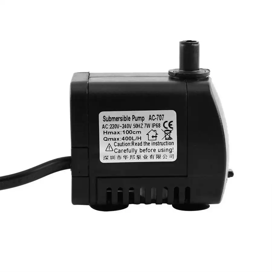 7W Ultra-Quiet Submersible Water Pump Hydroponic Pumps for Aquarium Rockery Fountain Fish Pond Fish Tank Pump EU Plug 220-240V 3
