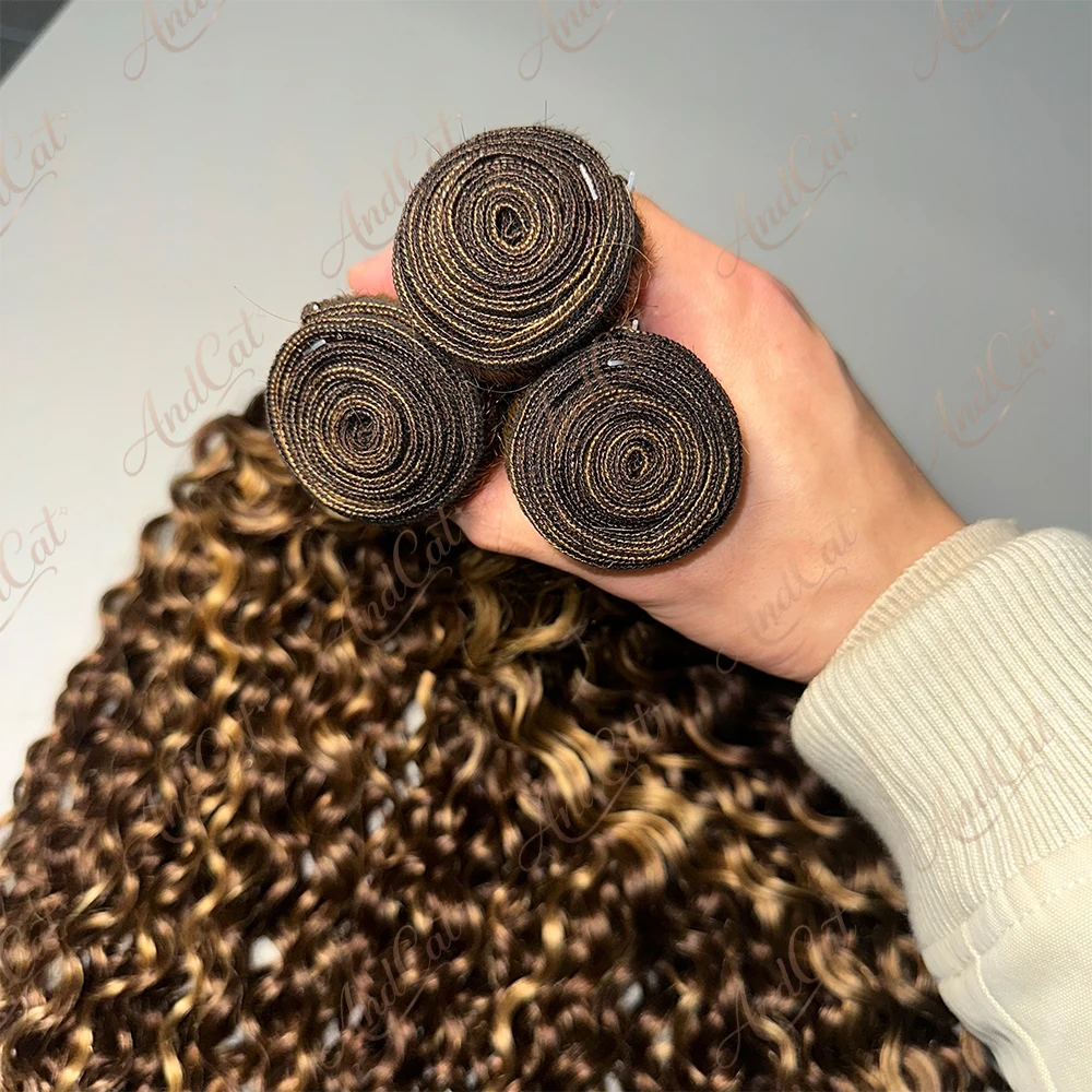 Highlight Water Wave 100% Human Hair Bundles 1 3 4 Pcs Deep Wave P4/27 Brown Color Remy Hair Ombre Extentions For Women 3
