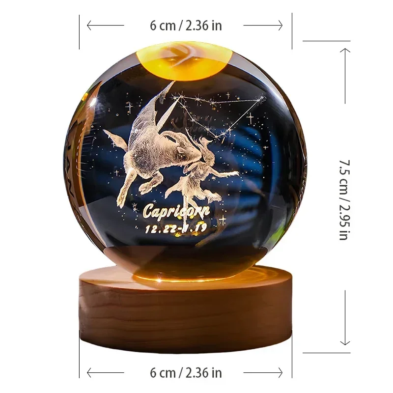 Deer Crystal Ball Ornament Crystal Ornaments Crystal Balls Crystal Ball Ornament 12 Constellation 3DGlass Craft Decoration Crystal Ball Laser Engraved Birthday Solar System Gift Wooden Base Home Desktop Decor
