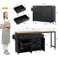 Kitchen Islands with Extendable Dining Table, 81.7" Mobile Kitchen Storage Islands, Rolling Kitchen Cart with Trash Cabinet 2