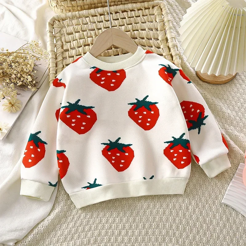 Autumn Winter Plush Velvet T-shirt for Kids Thicken Warm Printed Sweatshirts Casual Children Pullover Outwear