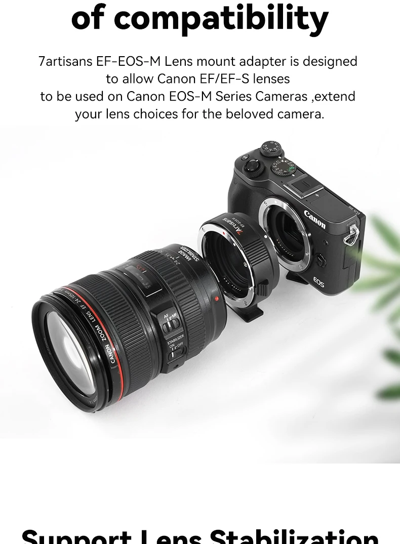 7artisans EF-EOS M Lens Adapter Ring Auto Focus Lens Mount Compatible with EF/E