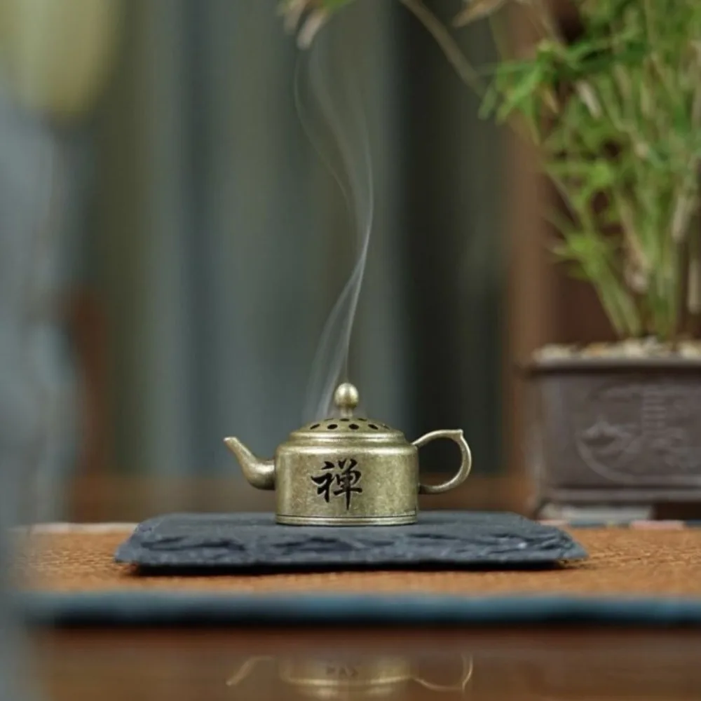 1Pc Chinese Style Incense Burner Mini Brass Tea Pot Aromatherapy Stove Alloy Tiny Teapot Shape Incense Holder Home Pendant - Image 2