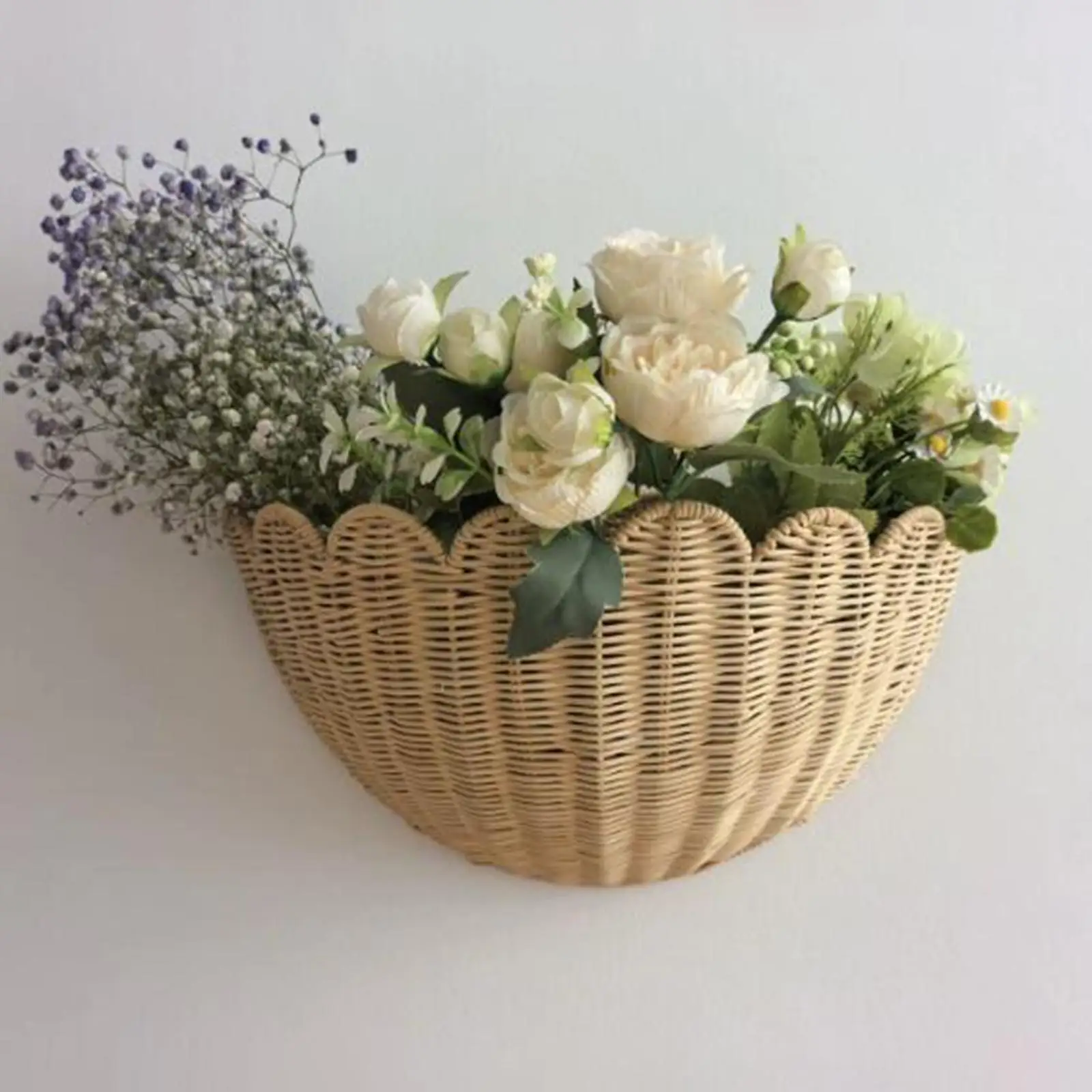 Woven Wall Hanging Basket Kitchen Imitation Rattan Decorative Magazines Storage for Planter Bathroom Towels Balcony Restaurant