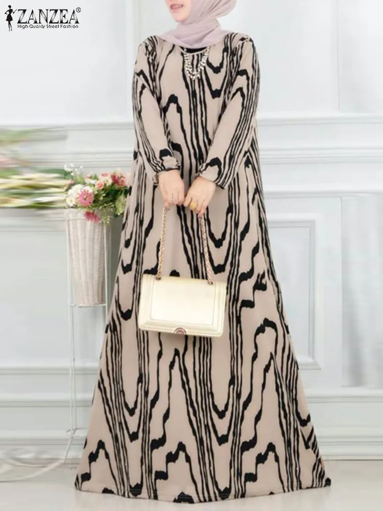 

Платье ZANZEA женское с цветочным принтом, модный винтажный элегантный сарафан с длинным рукавом, с круглым вырезом, в мусульманском стиле