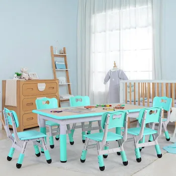 Kids Table and 6 Chairs Set and Height Adjustable 6