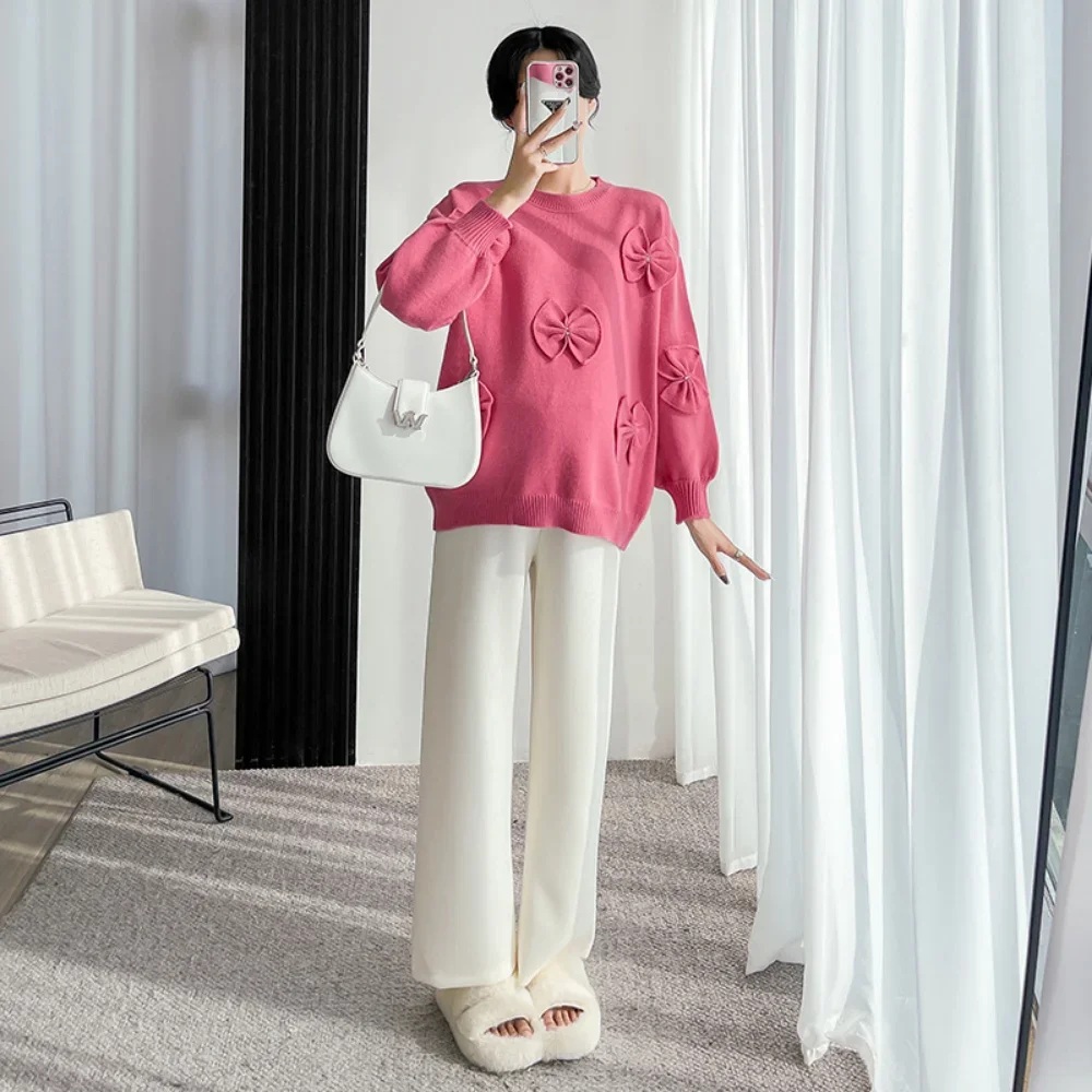 Winter Fashion Maternity Sweaters Korean Bowknot Sweater long sleeve Belly Pregnant Woman Clothes pregnancy photoshoot Sweater
