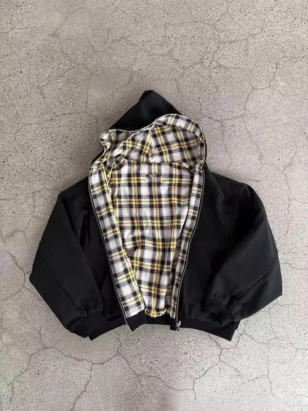 Winter Casual Plaid Print Hoodie Women's Warm Zip-Up