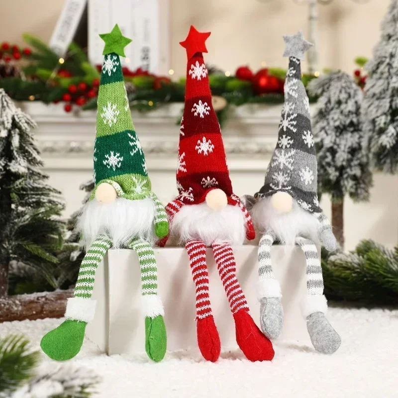 Christmas Faceless Doll Gnome LED Light Plush Knitting Crafts Pendant Decorations for Home Kids Gift