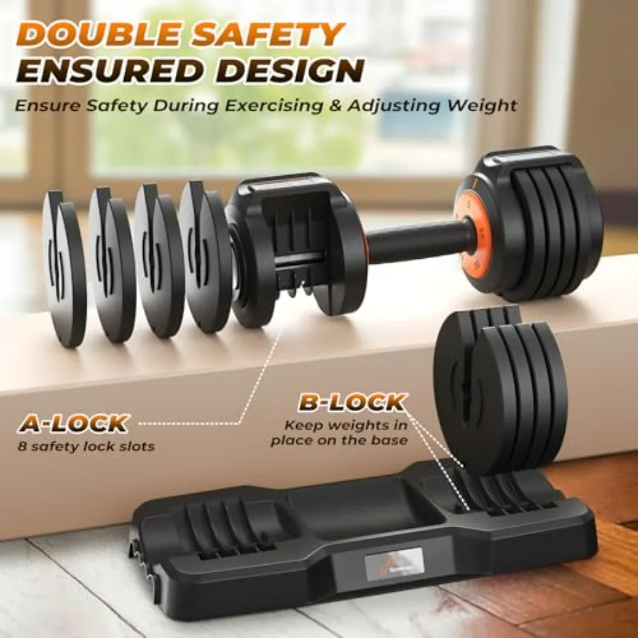 Adjustable Dumbbells Set of 2； 5 in 1 Free Weights Dumbbells Set, Each 25 lbs Fast Adjust Weights with Anti-Slip Texture Handle