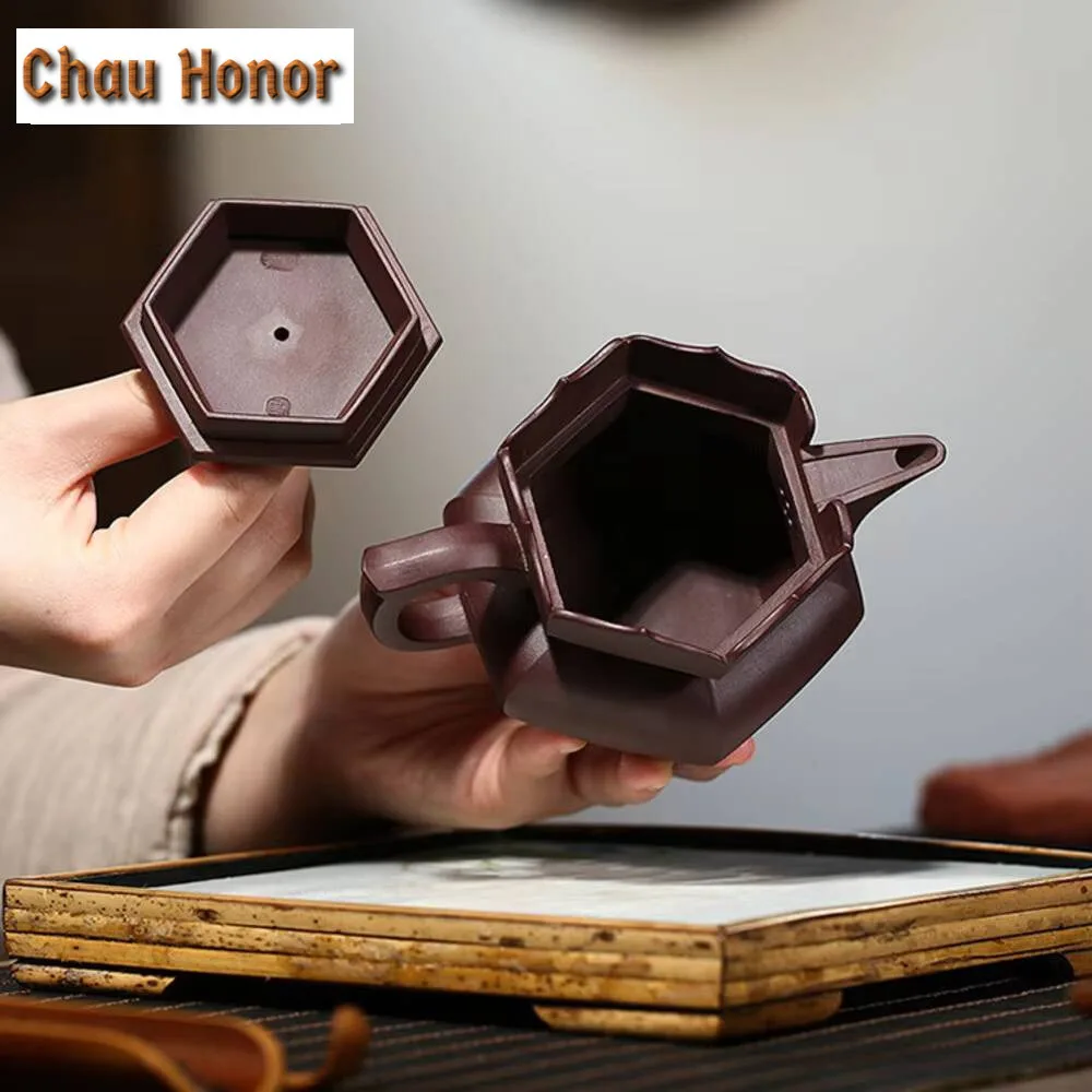 250ml Yixing Purple Clay Teapot Famous Artists Handmade Monk Hat Pot Deposit Raw Ore Purple Mud Kettle Chinese Zisha Tea Set