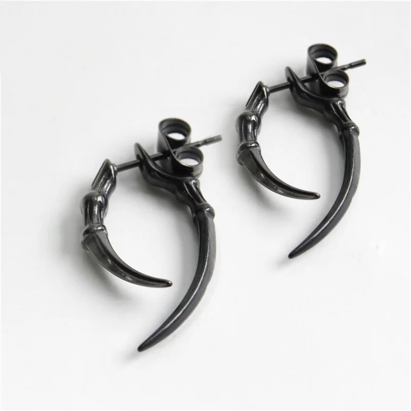 2pcs Retro Stud Earrings for Women Men Animal Paw Horn Stainless Steel Ear Piercing Black Silver Color Gothic Punk Cool Jewelry
