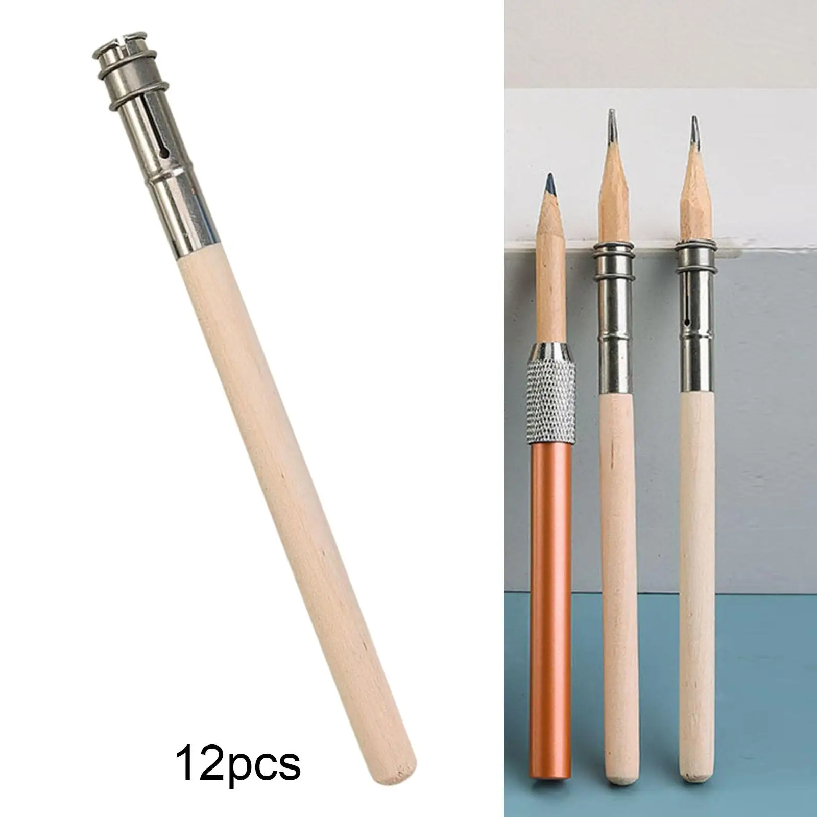 12Pcs Pencil extenders Holder Lengthener Wooden Handle Crayon Extension Adjustable Head Art Tool for Drawing Sketching Writing