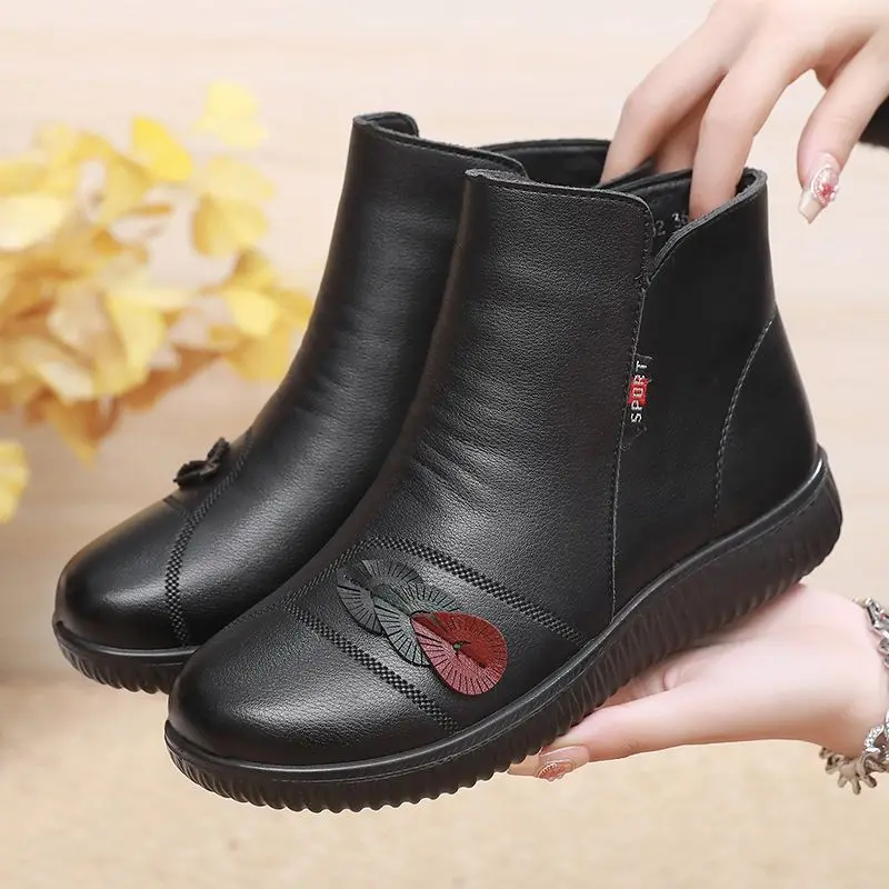 

women's shoes winter elderly faux leather ankle orthotic boots woman flat heel fur lined booties lady new spring ortho mum boot