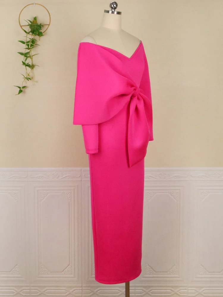 2024 Women Long Party Dresses Bare Shoulder Big Bow Large Size Slim Bodycon  Dresses Celebrity Birthday Dinner Occasion Gowns 3XL - AliExpress 200000345