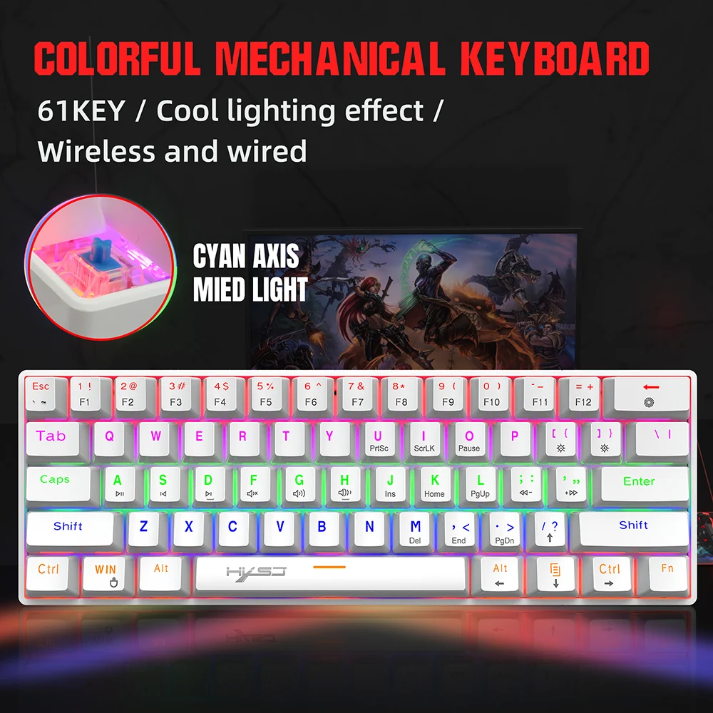 Mini Teclado Mecânico para Jogos Rgb Retroiluminado Teclado pc Teclado com Fio Adequado para Computador Laptop Desktop Ck61 61 Chaves - Imagem 5