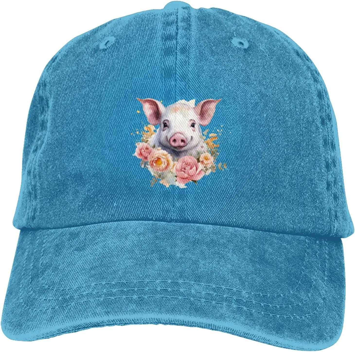 

Pig Baby Wreaths Distressed Adjustable Washed Denim Mens Dad Trucker Hat Baseball Ball Cap for Men