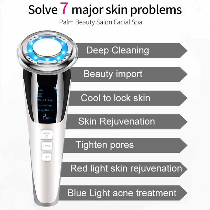 New 5 in 1 EMS Hot Cold Facial Massager LED Light Vibration Wrinkle Removal Skin Tightening Face Care Face Lifting Beauty Device