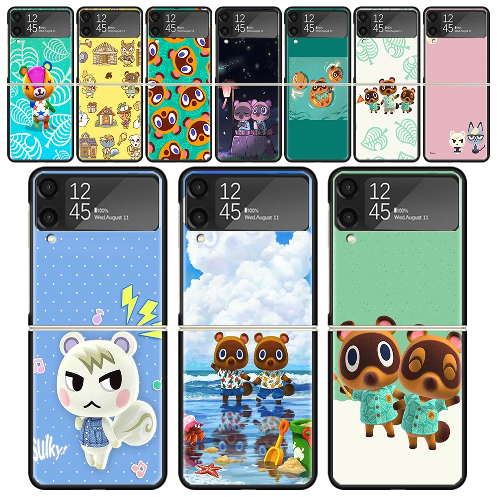 Animal C-Crossing New Horizons Custodia Rigida Mobile Pieghevole Antiurto Per Samsung Galaxy Z Flip 4 3 5G Tpu Custodia Nera Per Telefono Flip4