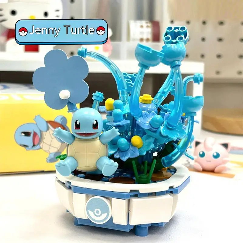 Pokemon casa decoração planta vaso de flores modelo blocos de