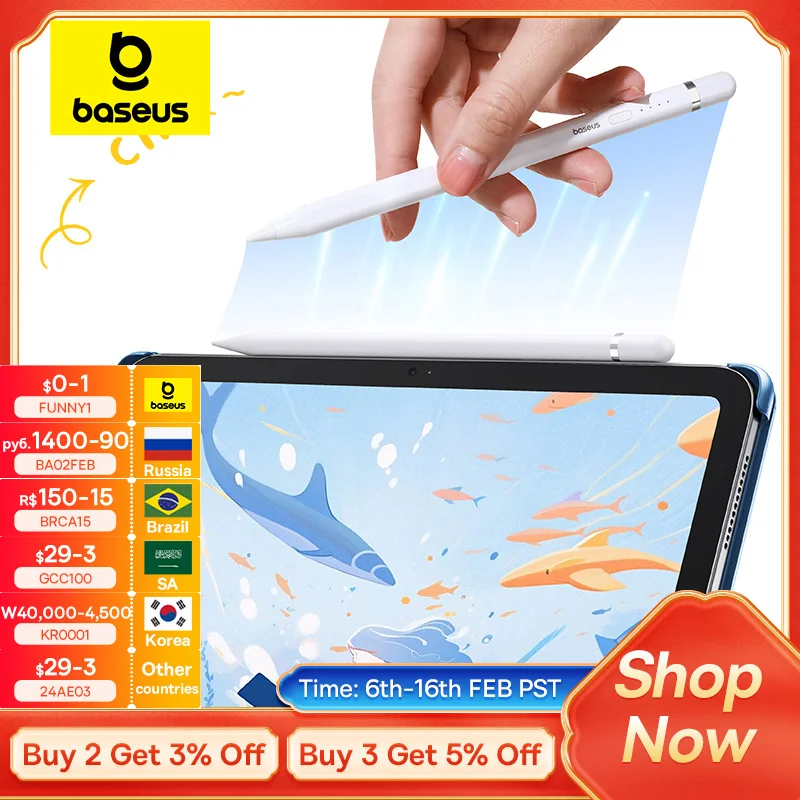 Baseus Magnetic Design Stylus Gen 2 Plug-Type Touch Pen Full-Screen Palm Rejection Tilt Control Pens Per Apple Pencil Ipad Pro