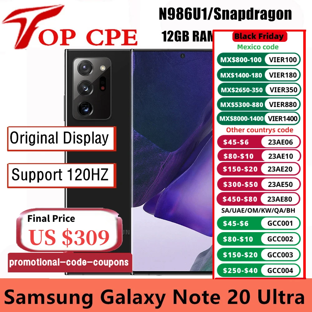 Open Box Samsung Galaxy Note 20 Ultra 5G SM-N986U1 128GB Black (US Model) -  Factory Unlocked Cell Phone