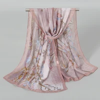 Plum Blossom Pattern Simulation Silk Scarf Women's Chiffon Scarf Long Gauze Scarf Sunscreen Shoulder Bag Headscarf 2