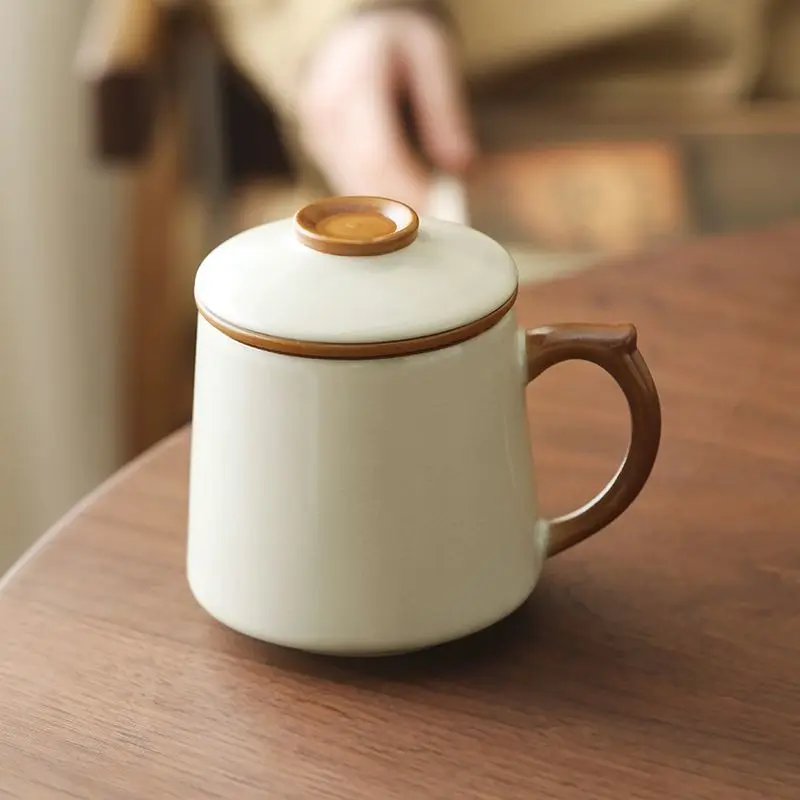 كوب سيراميك من Ru Kiln مع غطاء، كوب فصل الشاي للمنزل، كوب عالي الجودة لصنع الشاي والمكتب، فنجان شاي هدية - التنين الصيني