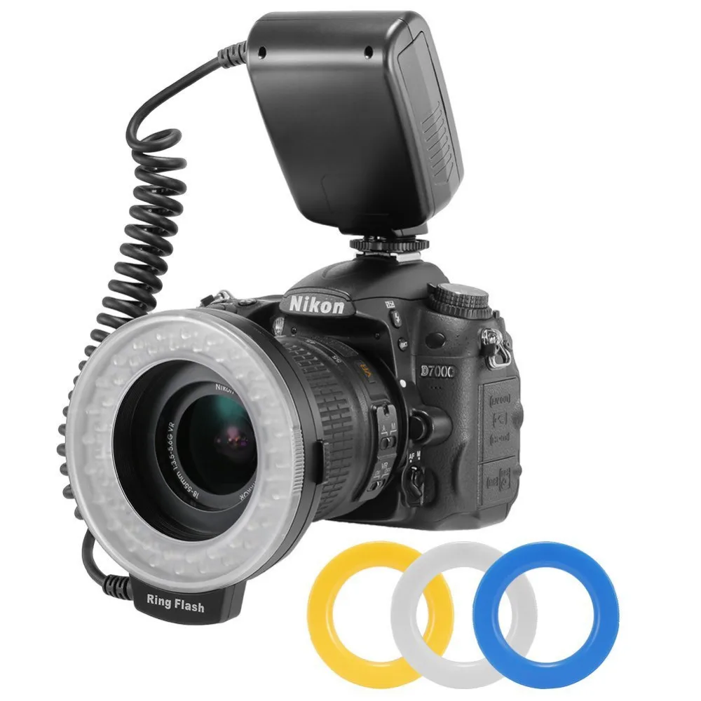 On camera flash camera flash RF-550D 48 Macro LED Ring Flash Light 8 Adapter Ring For Nikon Canon Pentax Olympus Panasonic DSLR Camera