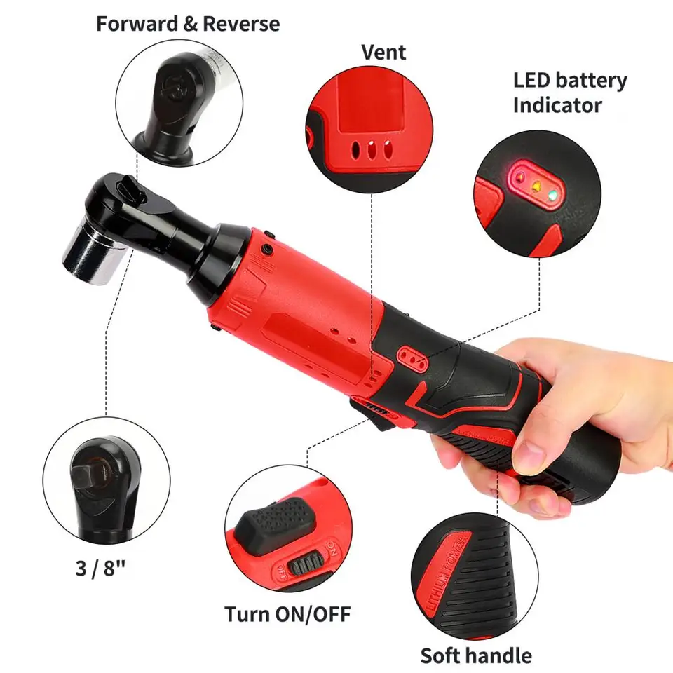 Chiave A Cricchetto Elettrica 12V Senza Fili – Testina Stretta 3cm, 40Nm Di Coppia, 2 Batterie Li-ion, Luce LED, Set Con 7 Bussole Per Officina E Fai-daute - 2