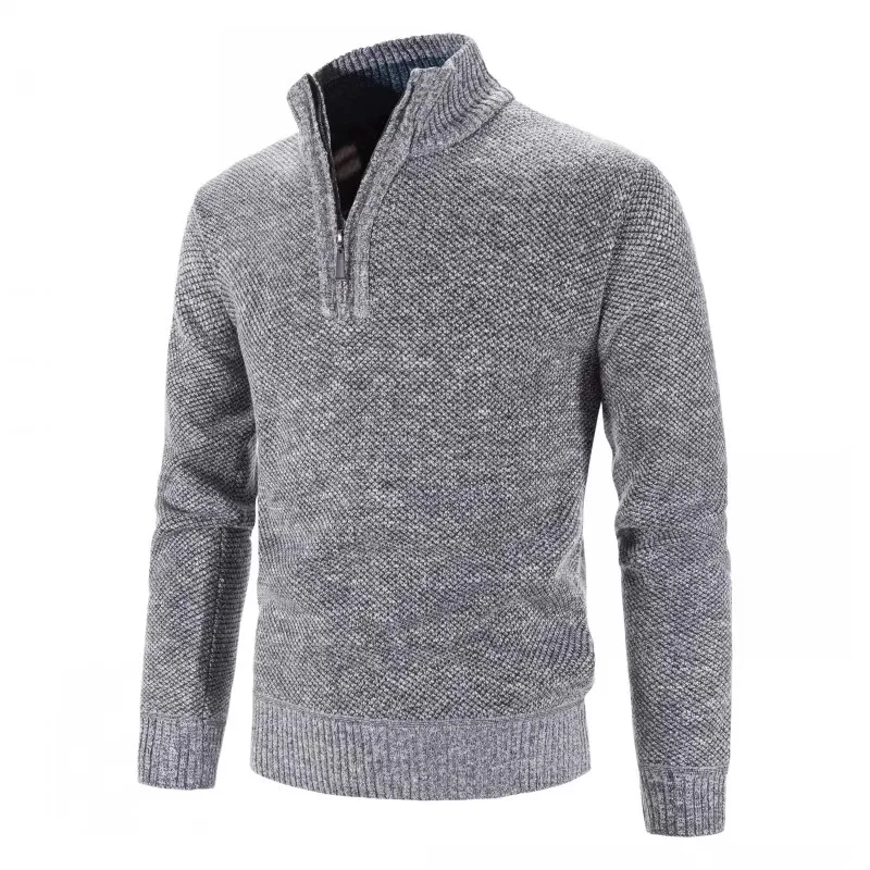 Autumn Winter Thick Knitted Sweater Men Pullovers Solid Color Zipper Mock Neck Slim Fit Knit Pullovers Men Causal Sweater Man 6